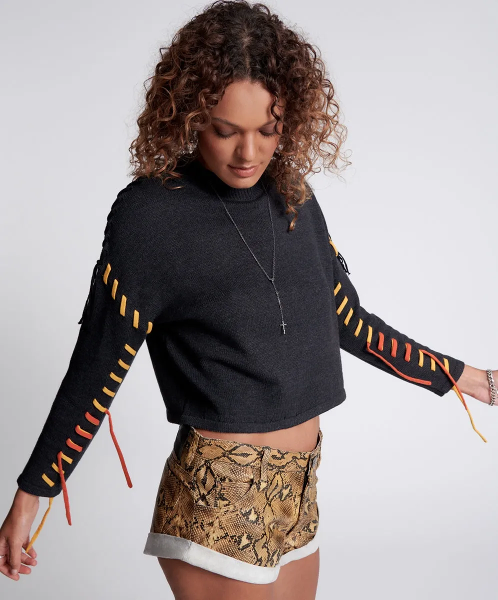 STITCHED UP CROP KNIT SWEATER