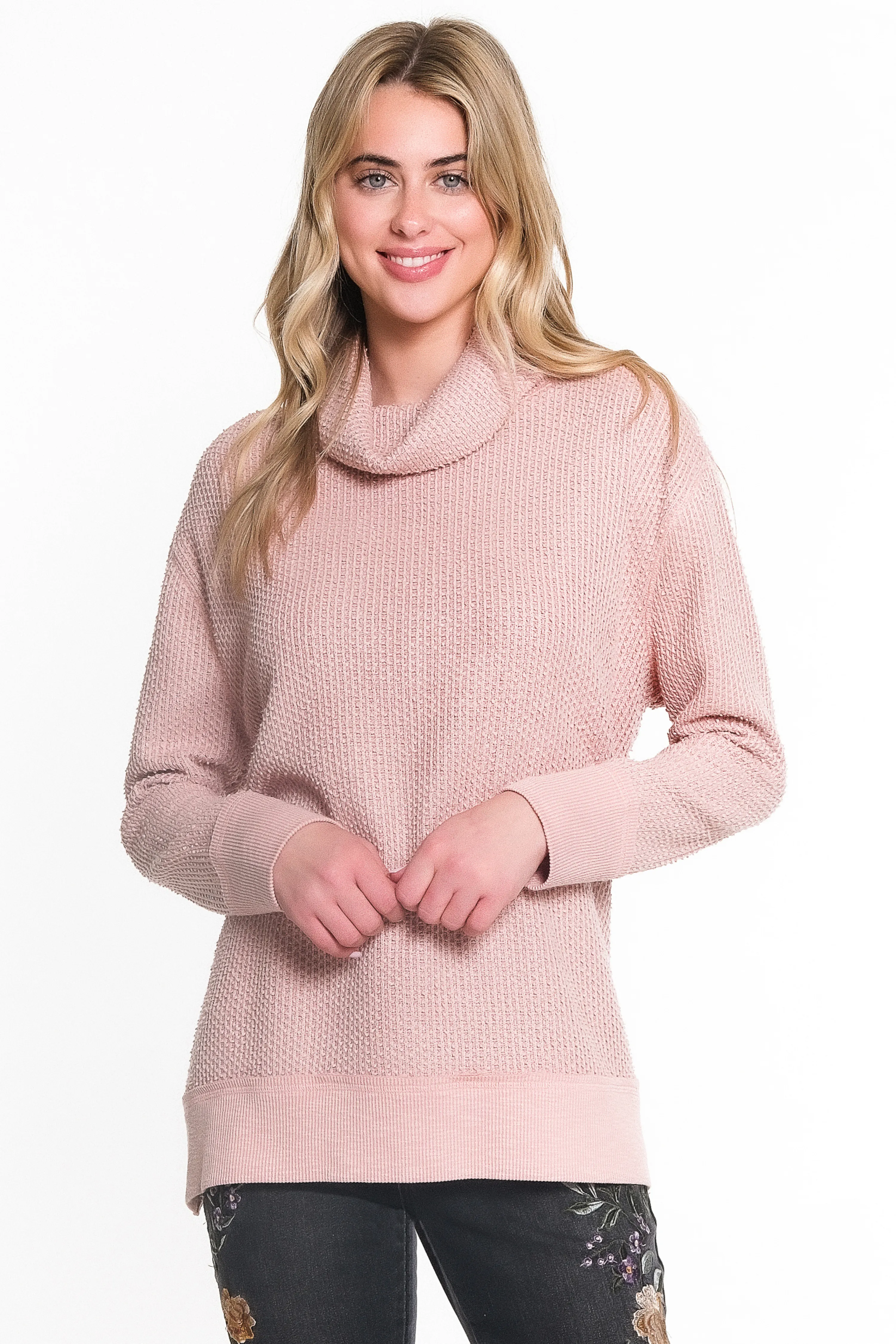 Texturized Knit Turtleneck - Blush