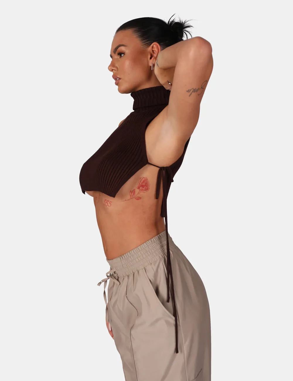 Tie Side Roll Neck Crop Top