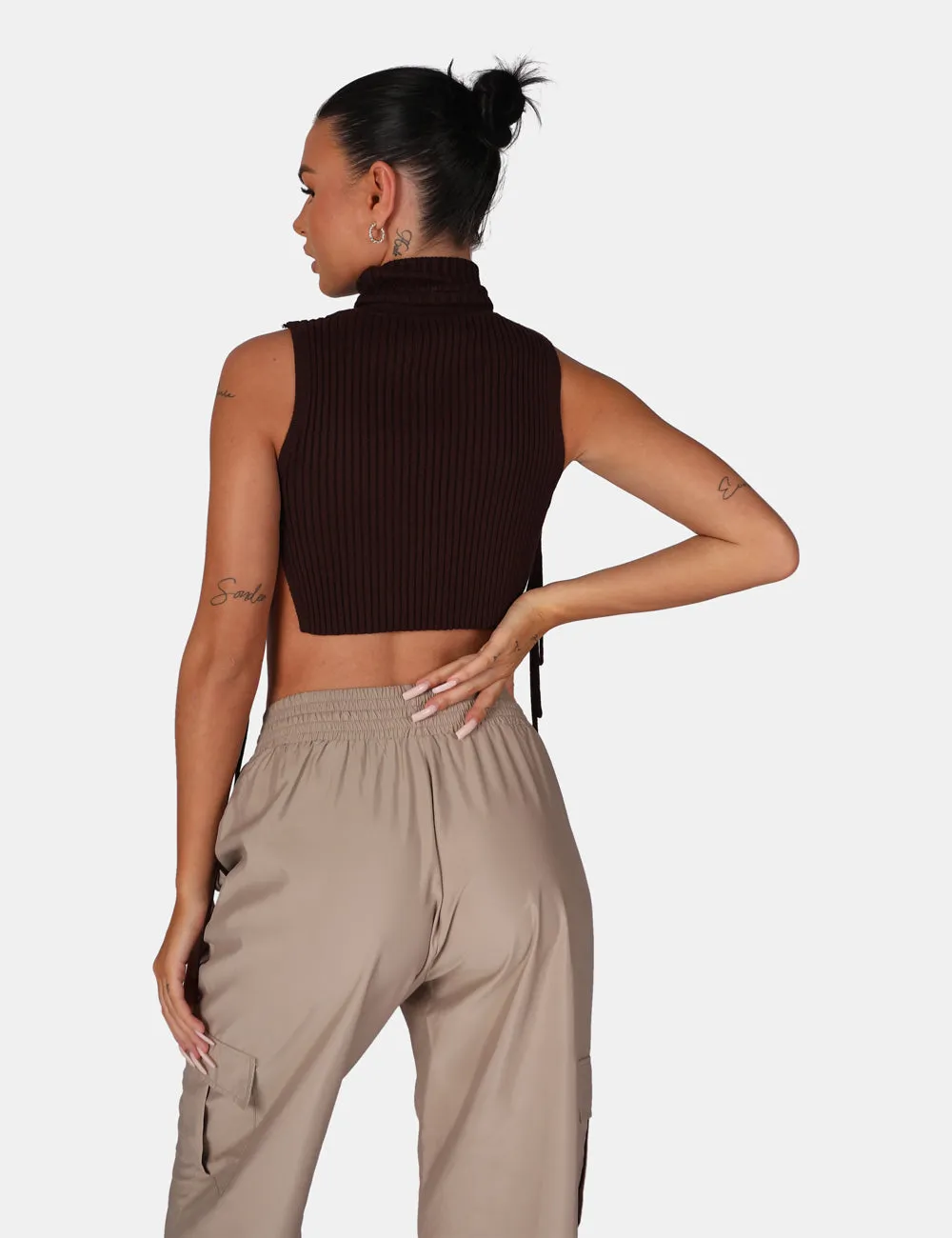 Tie Side Roll Neck Crop Top