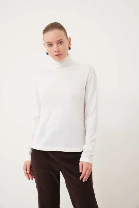 Turtleneck Wool Blend Sweater Ecru
