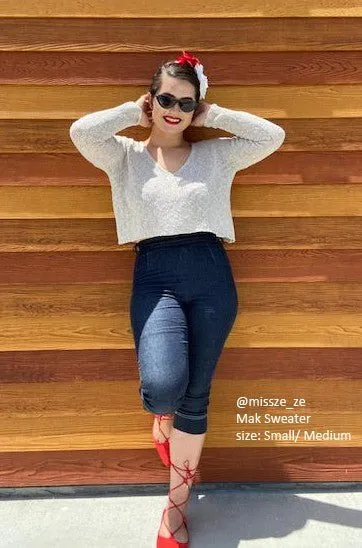 V Neck Drop Shoulder Slub Knit Crop Sweater Top