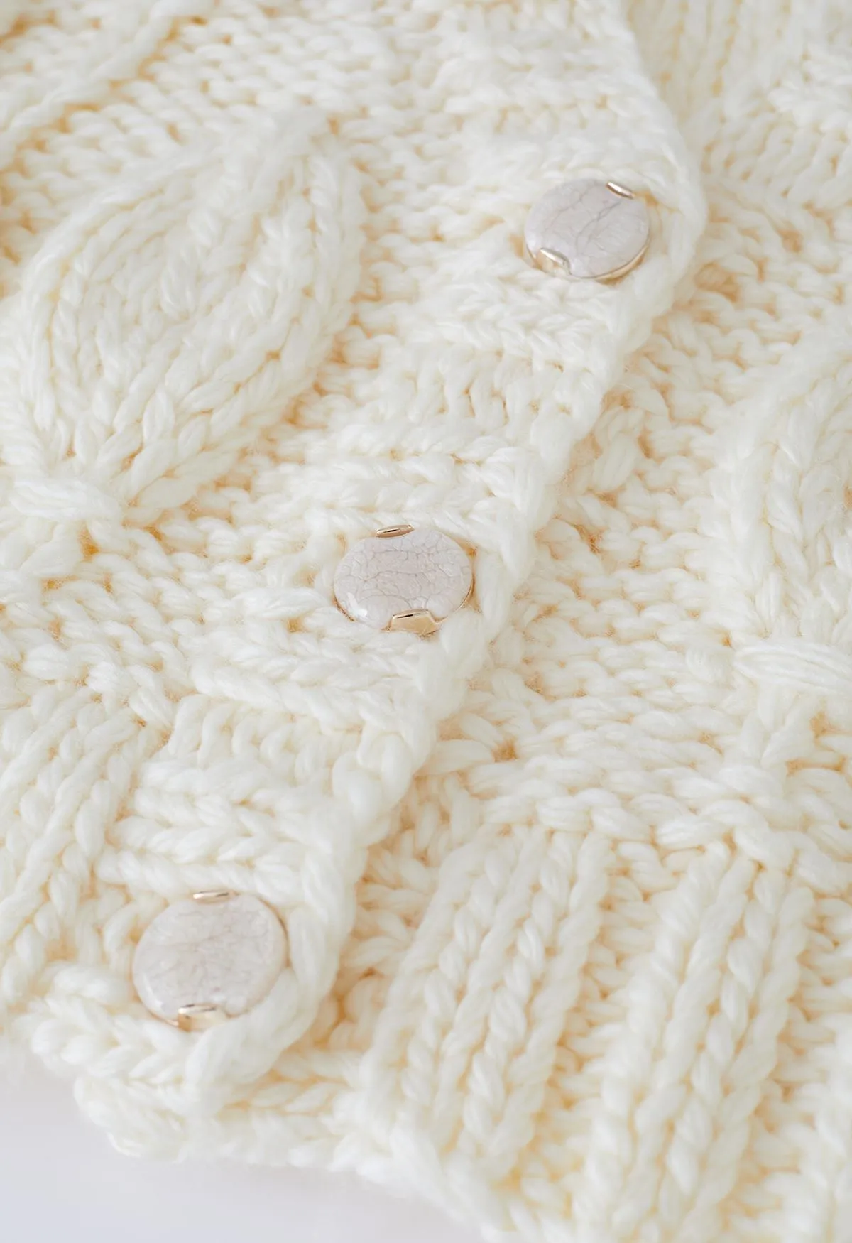 V-Neck Stitched Rose Button Crop Cardigan