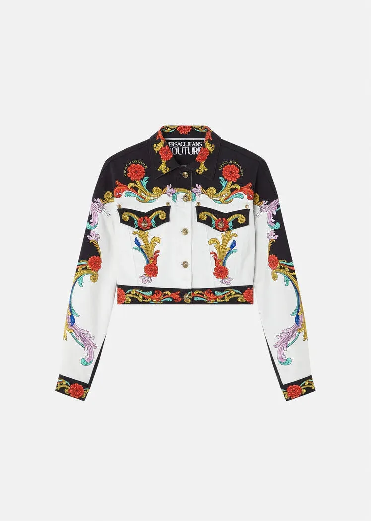 VERSACE JEANS COUTURE Sun Flower Garland Print Denim Jacket In White