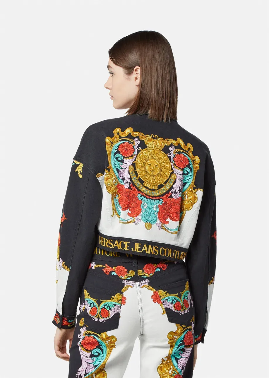VERSACE JEANS COUTURE Sun Flower Garland Print Denim Jacket In White