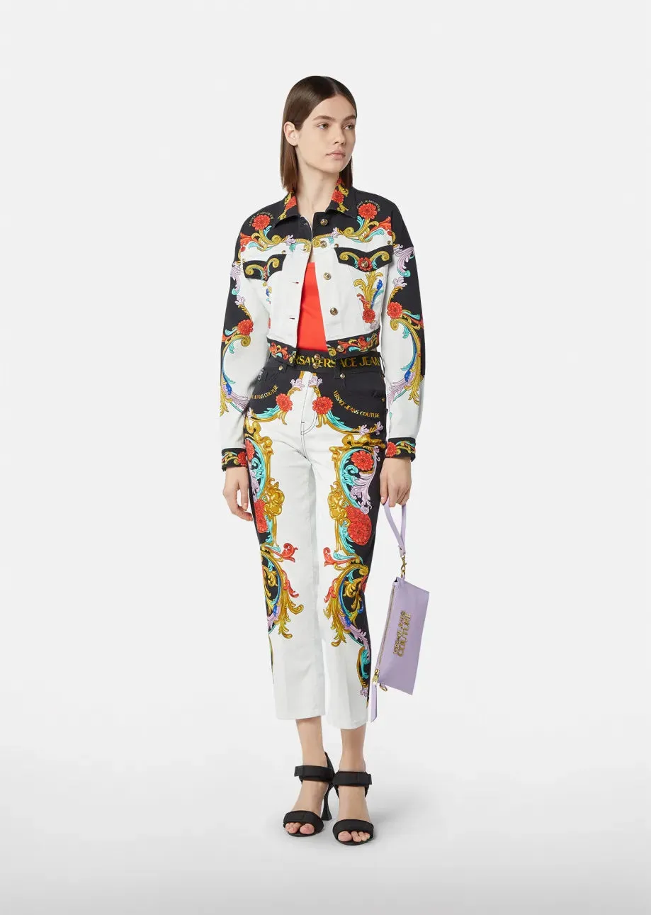 VERSACE JEANS COUTURE Sun Flower Garland Print Denim Jacket In White