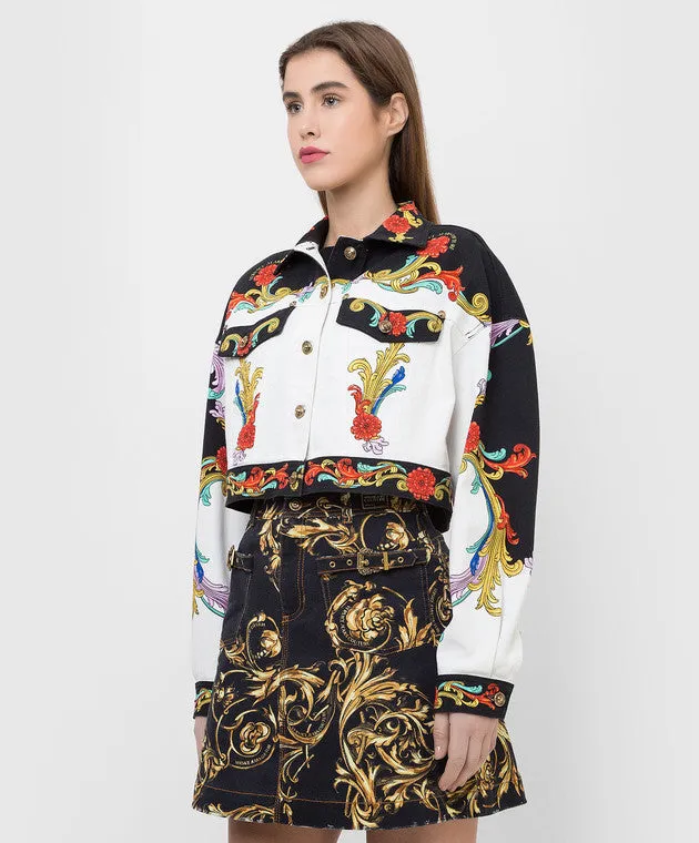 VERSACE JEANS COUTURE Sun Flower Garland Print Denim Jacket In White