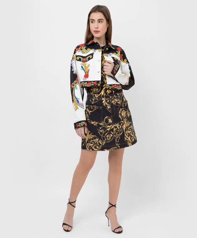 VERSACE JEANS COUTURE Sun Flower Garland Print Denim Jacket In White