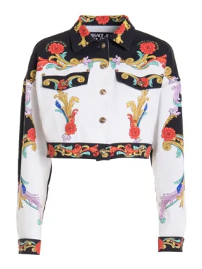 VERSACE JEANS COUTURE Sun Flower Garland Print Denim Jacket In White
