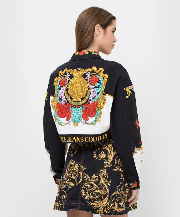 VERSACE JEANS COUTURE Sun Flower Garland Print Denim Jacket In White