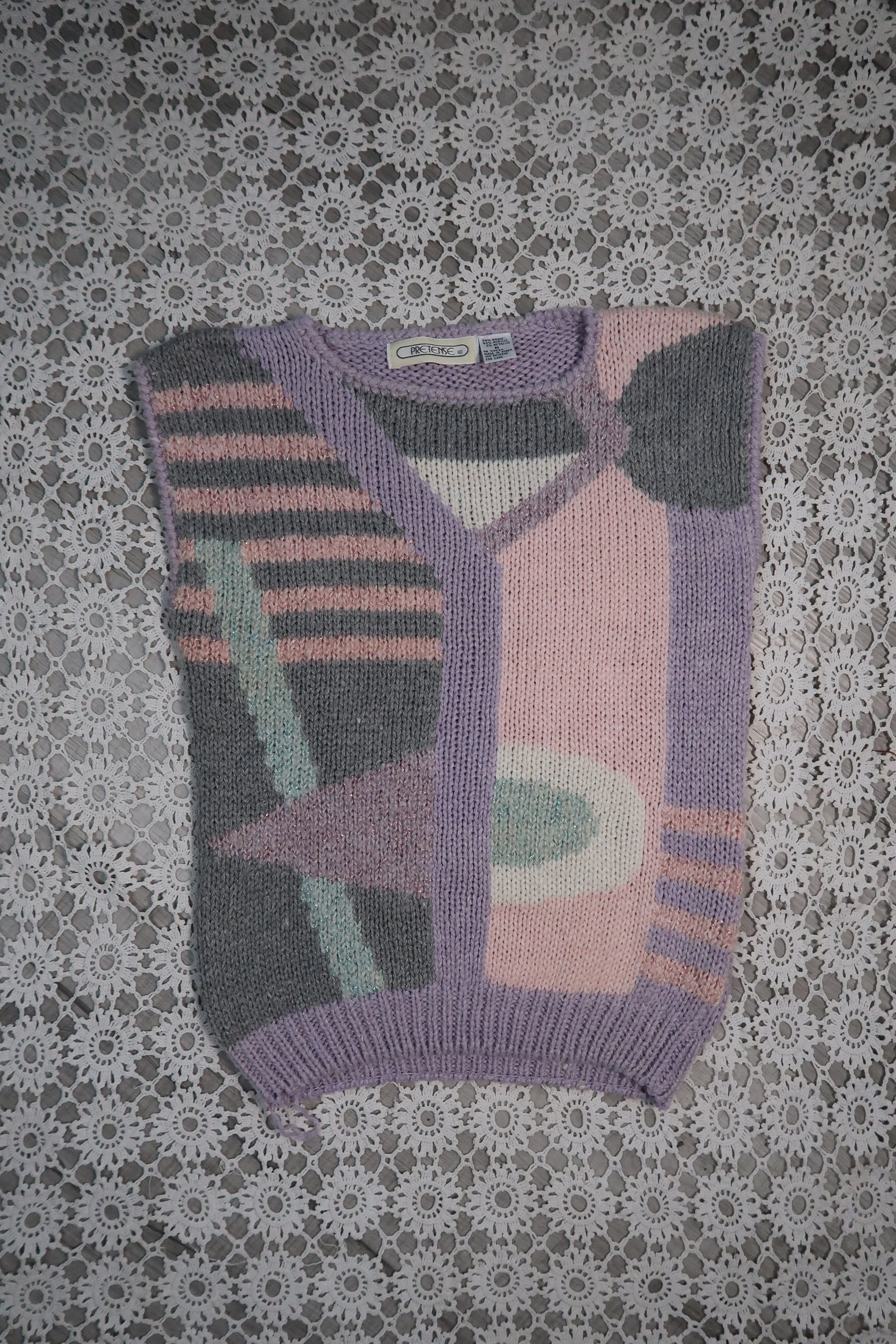 Vintage 1980s Pastel Geometric Knit Sweater Vest