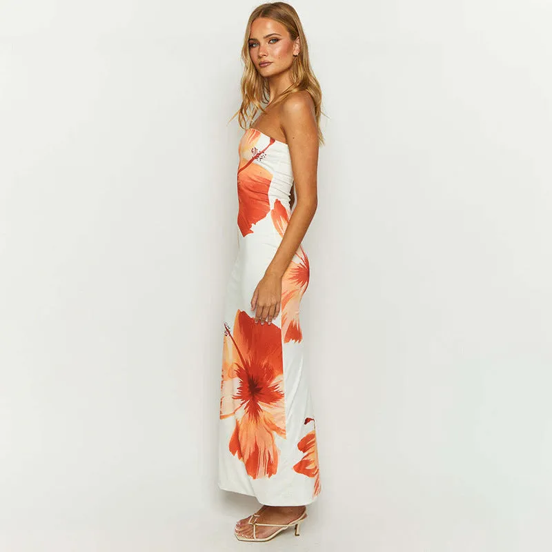 Vvsha Mireya Floral Print Strapless Maxi Dress