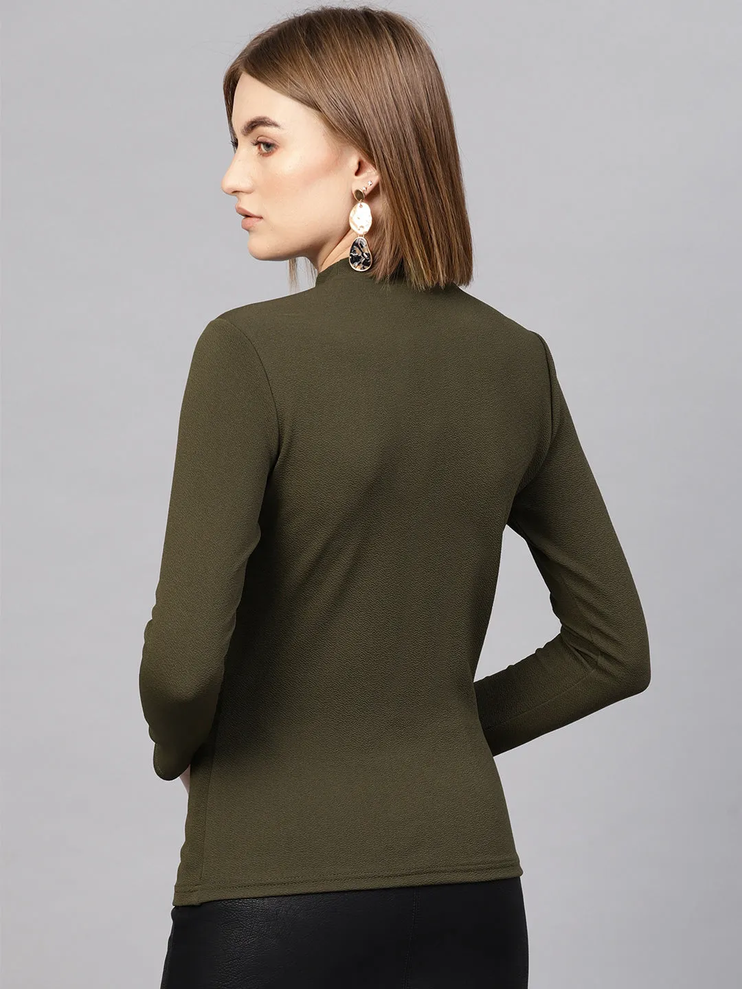 Women Olive Turtle Neck Top