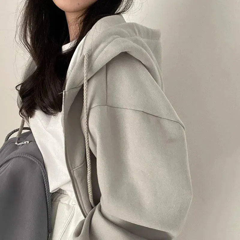 Women's Zipper Hooded Crop Sweatshirt