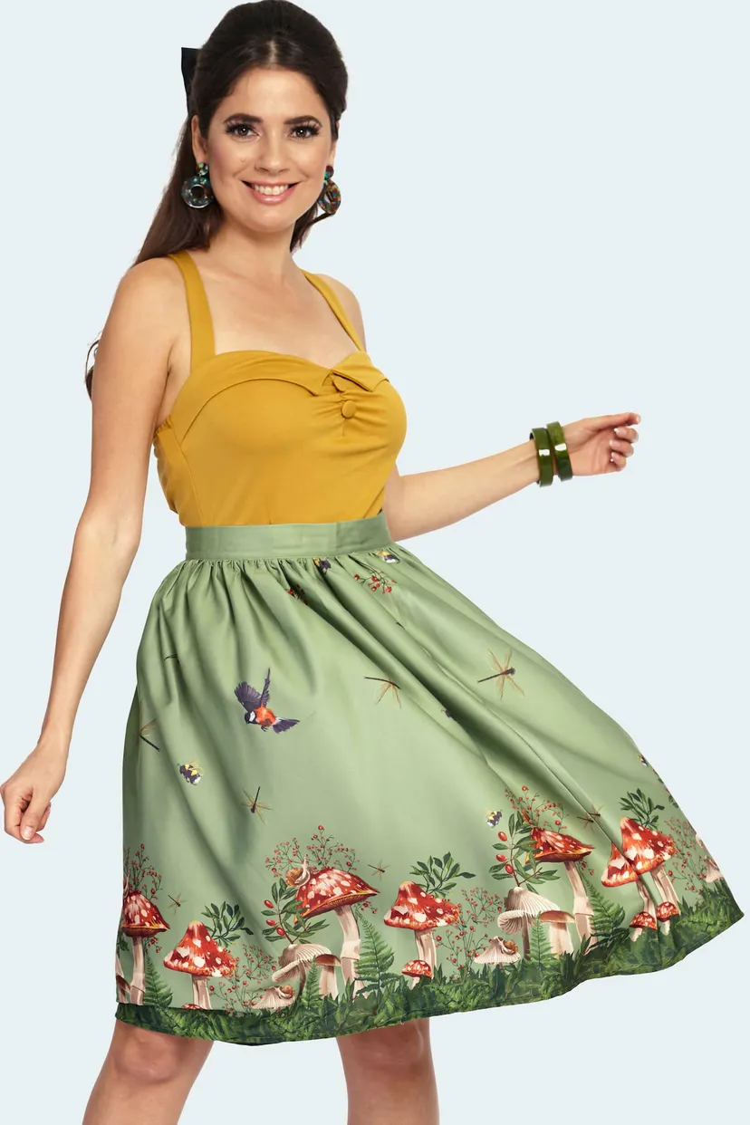 Woodland Toadstool Mushroom Border Flare Skirt