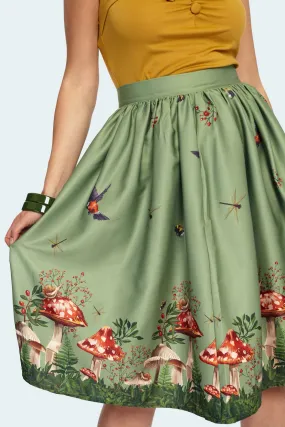 Woodland Toadstool Mushroom Border Flare Skirt