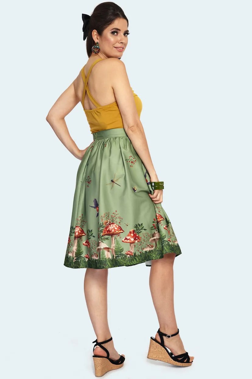 Woodland Toadstool Mushroom Border Flare Skirt
