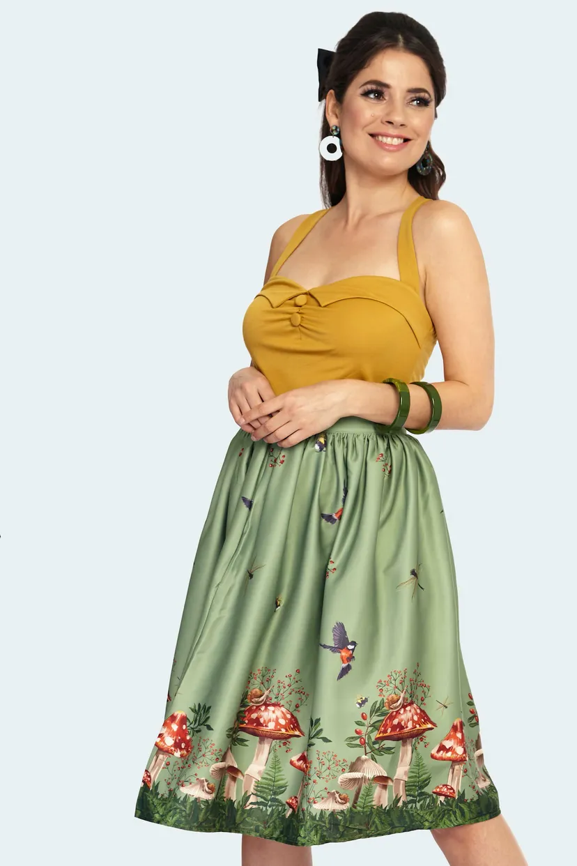 Woodland Toadstool Mushroom Border Flare Skirt